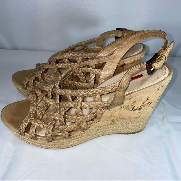 Prada Tan Braided Leather Wedges Size 36.5 Authentic - Picture 9 of 13